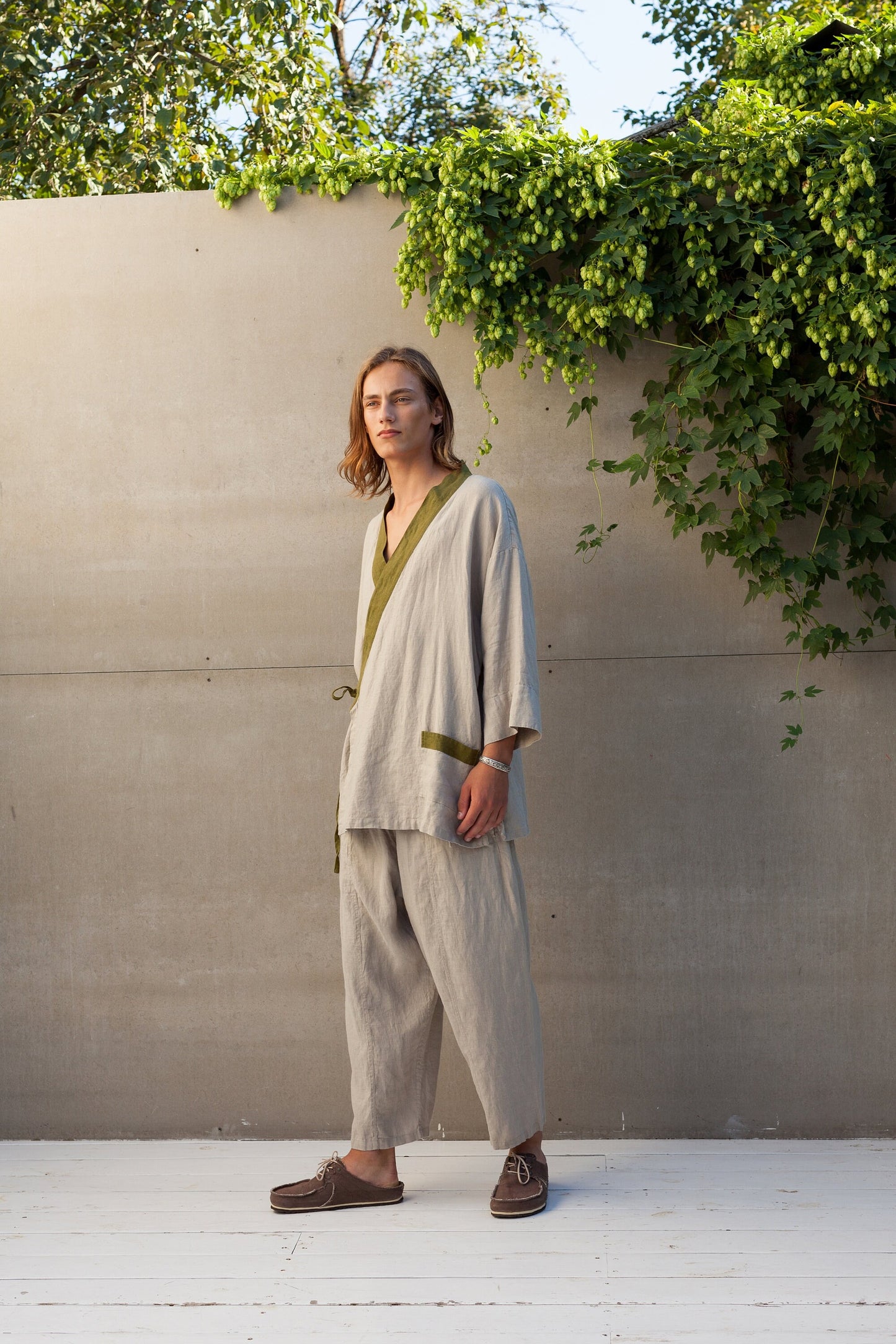Men’s Linen Kimono Shirt TIGERLILY, European Flax V-Neck Top