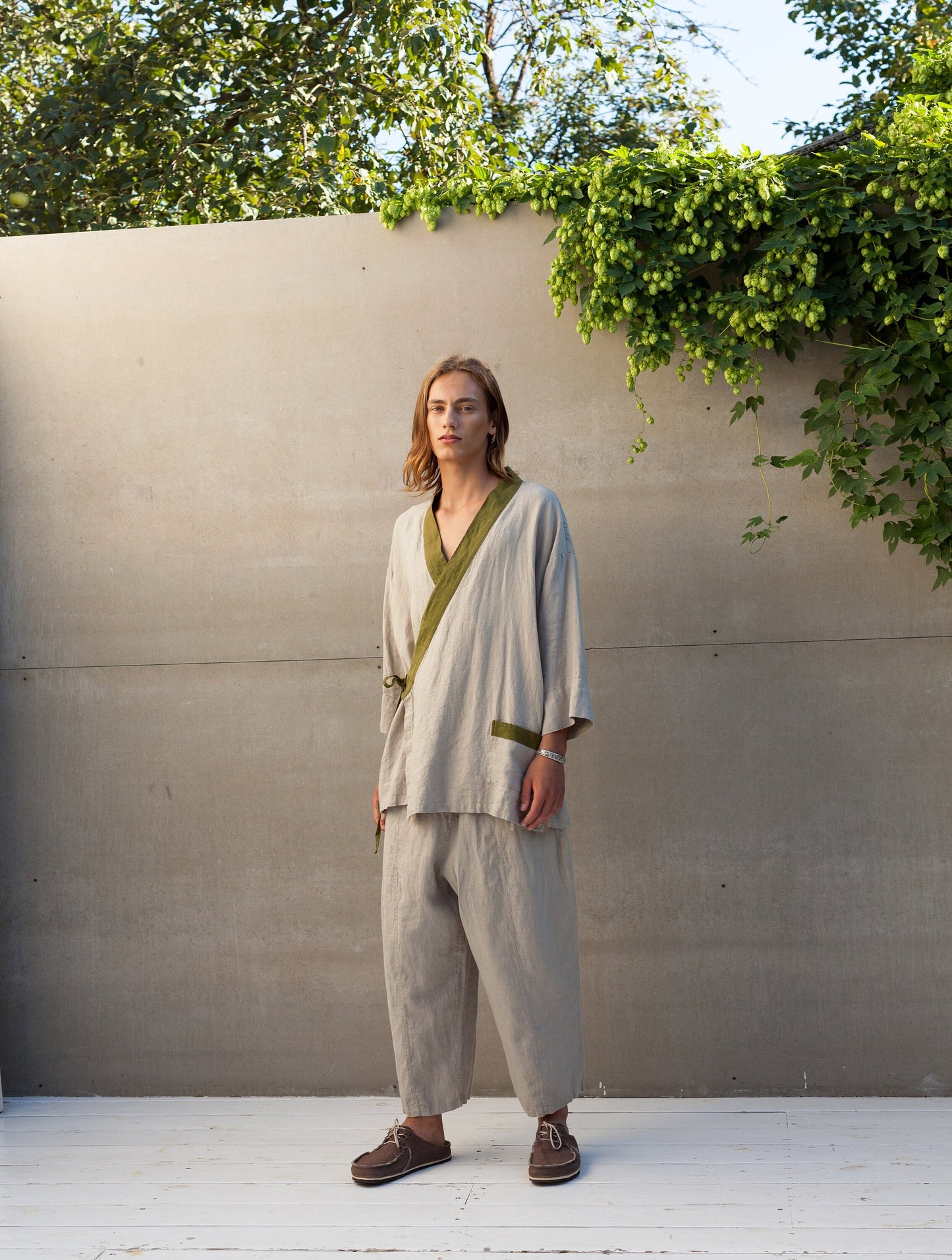 Men’s Linen Kimono Shirt TIGERLILY, European Flax V-Neck Top