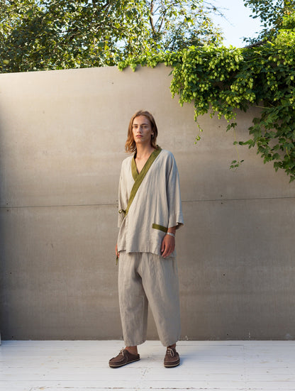 Men’s Linen Kimono Shirt TIGERLILY, European Flax V-Neck Top