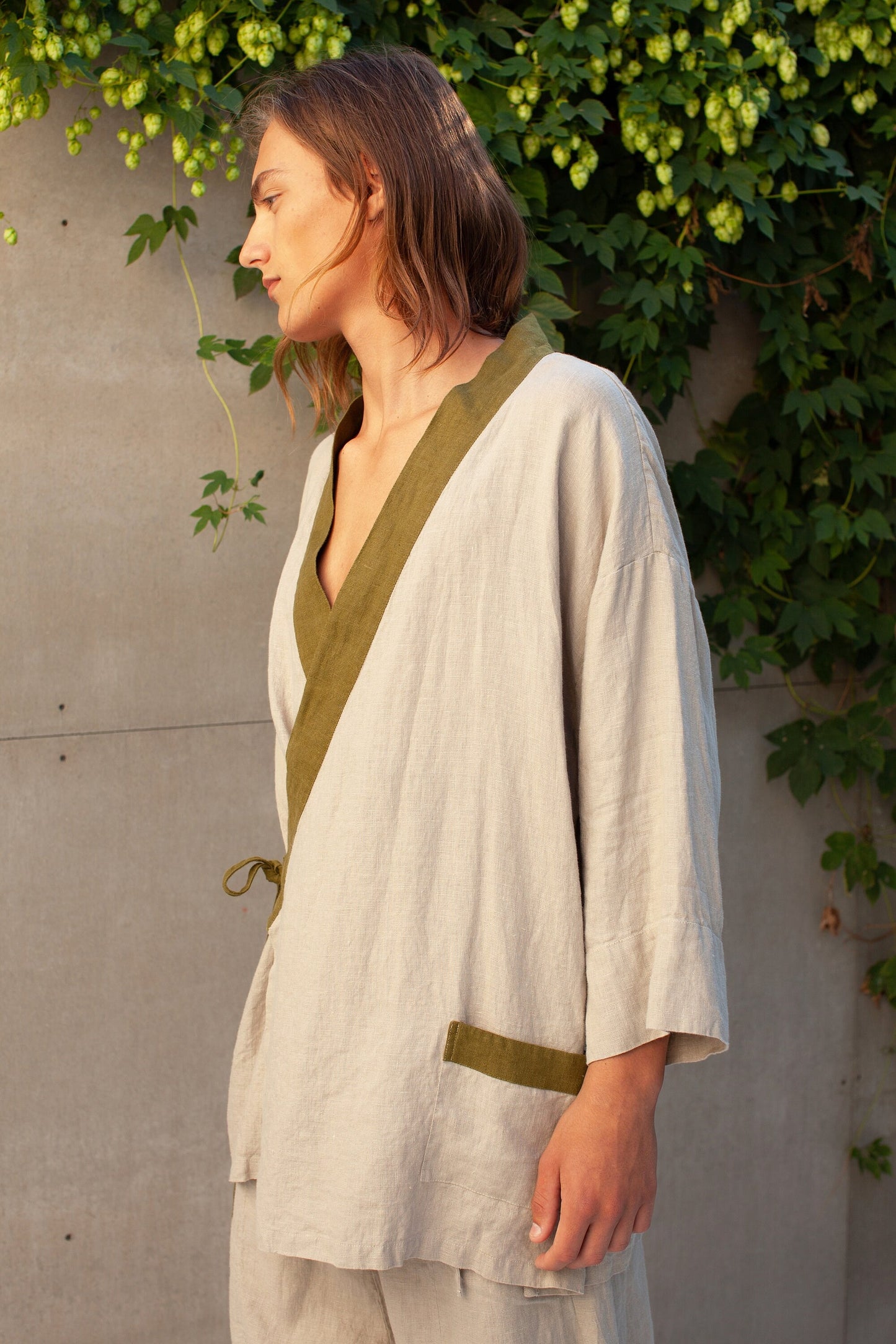 Men’s Linen Kimono Shirt TIGERLILY, European Flax V-Neck Top