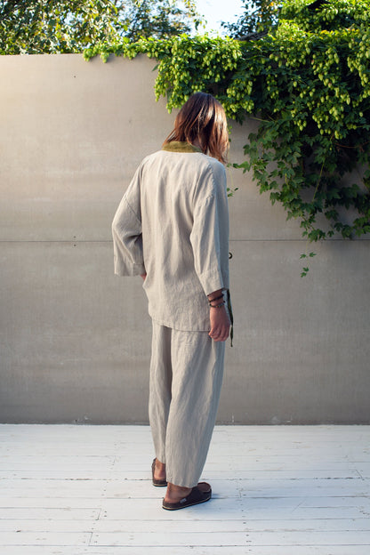 Men’s Linen Kimono Shirt TIGERLILY, European Flax V-Neck Top