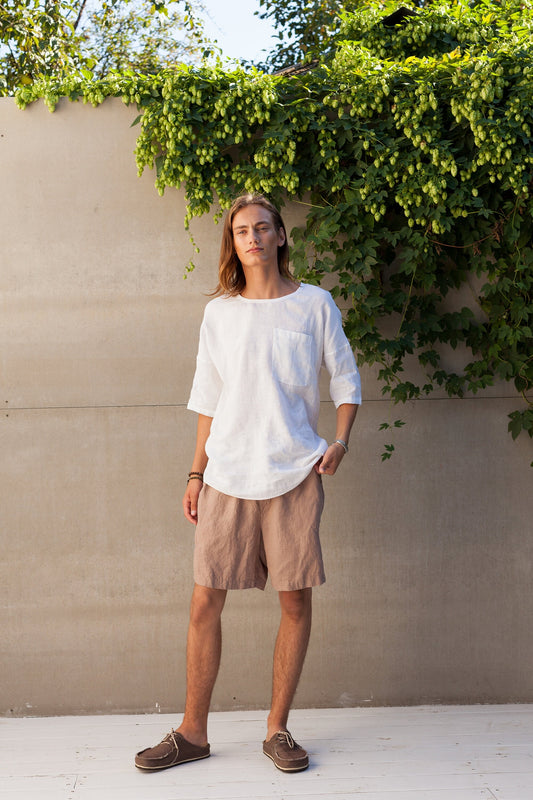 Men’s Relaxed Linen Shorts LUPINE, Breathable European Flax Pull-On Shorts