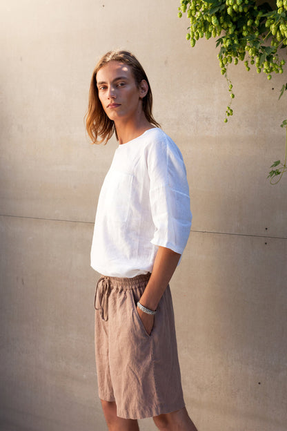 Men’s Relaxed Linen Shorts LUPINE, Breathable European Flax Pull-On Shorts