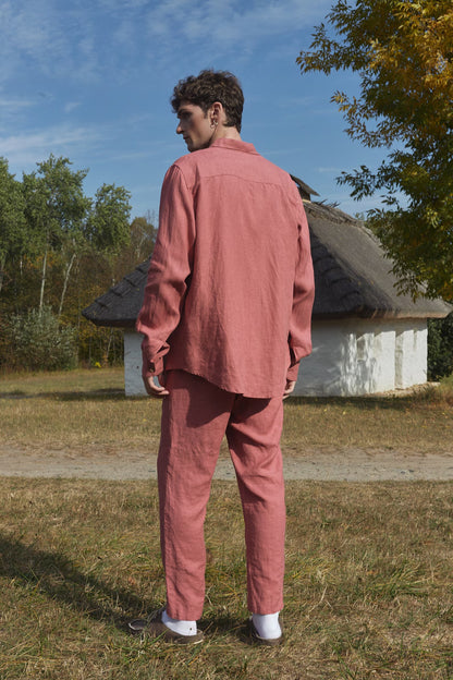Men’s Linen Shirt DINIZIA, European Flax Button-Up, Minimalist Spread Collar Shirt